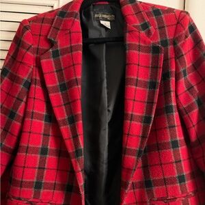 Vintage Requirements Women's Red Plaid Wool Blend Preppy Blazer Jacket Size 6